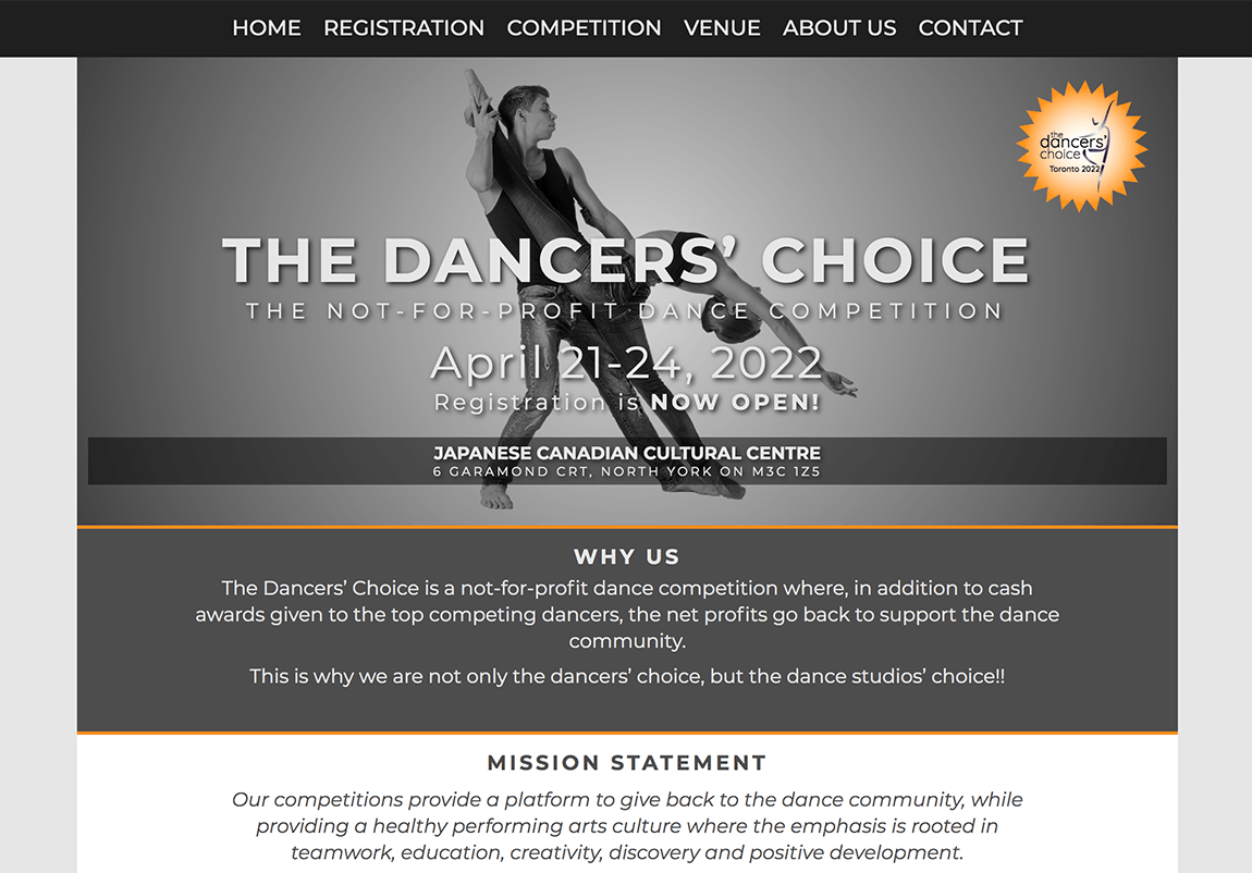 Dancers' Choice Dance Competition website screenshot